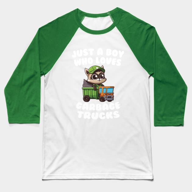 Just A Boy Who Loves Garbage Trucks Cute Raccoon Boys Kids Baseball T-Shirt by Daytone